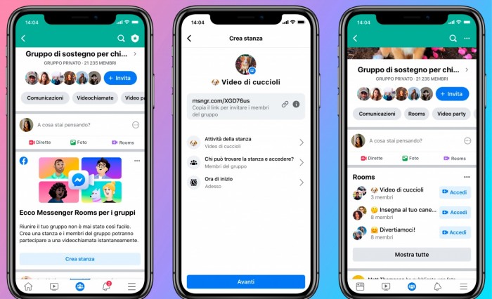 Facebook: ecco Messenger Rooms per le videochiamate di gruppo