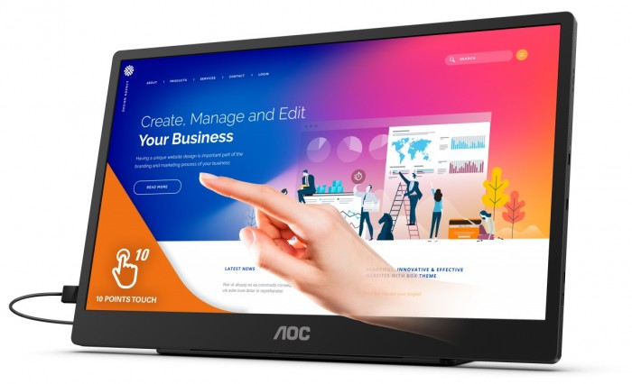 AOC lancia 16T2, un display portatile da 15.6" con riconoscimento tattile