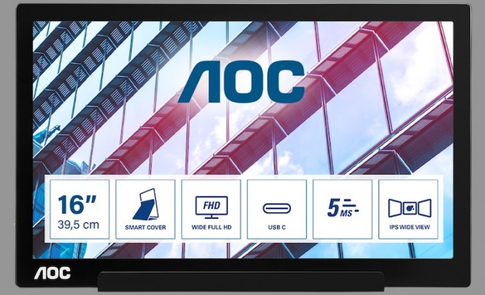 AOC I1601P, il monitor portatile 15.6” con connessione USB-C ibrida e USB-A