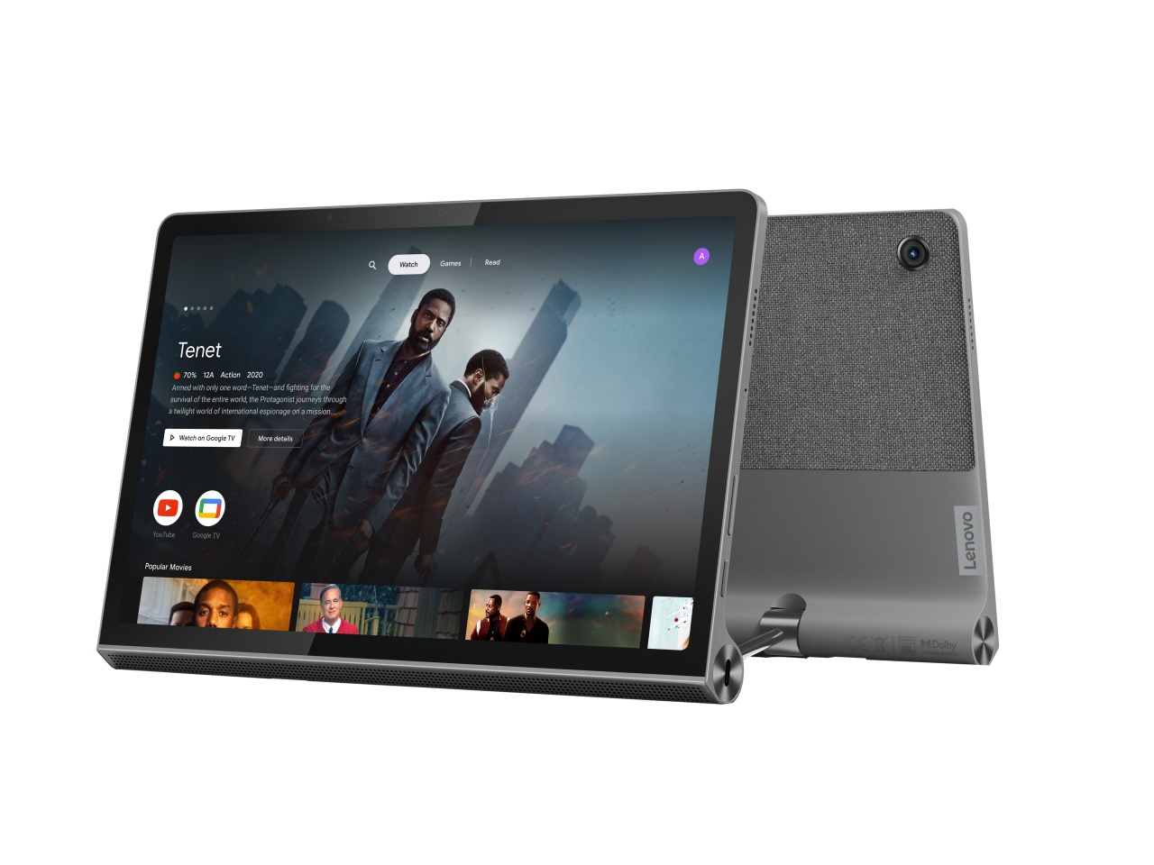 lenovo yoga tab 11 front and back with entertainment background