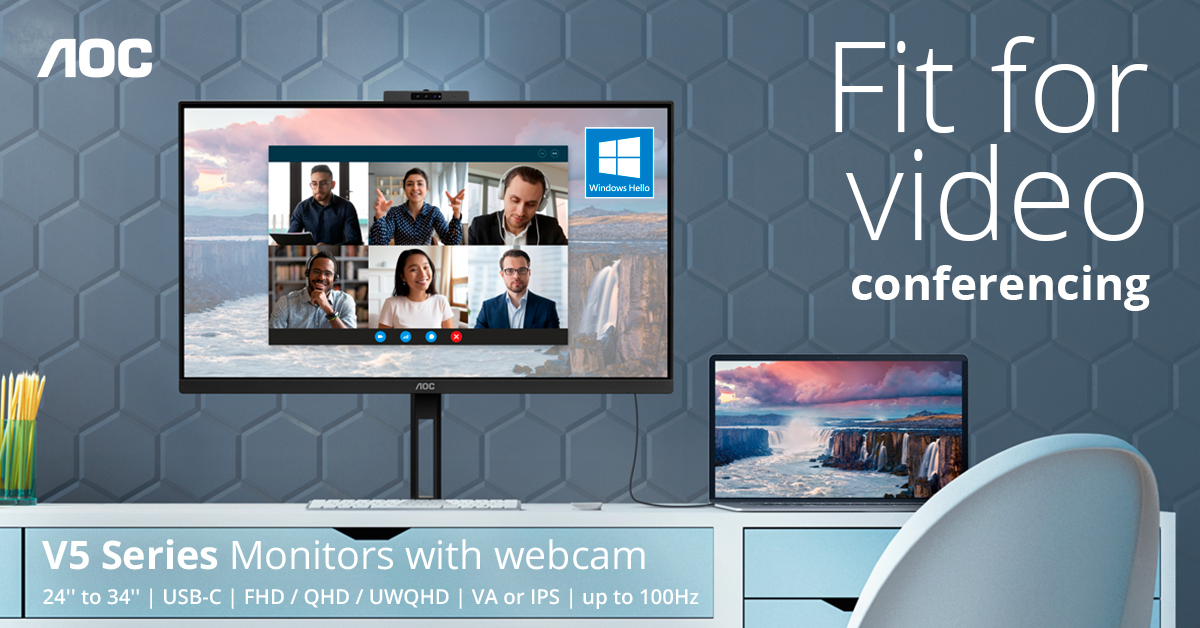 La serie V5 di AOC si arricchisce di nuovi monitor dotati di connettività USB-C e webcam