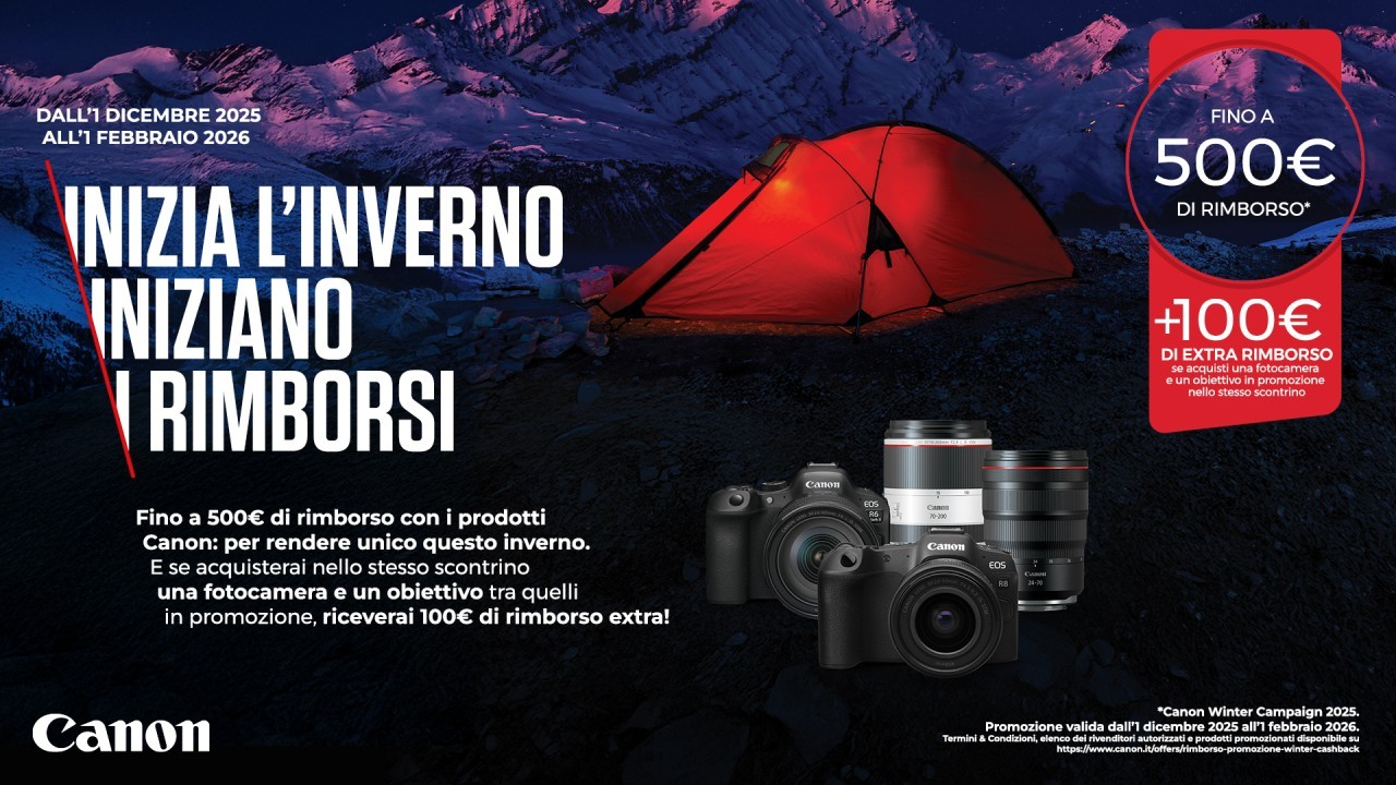 Canon lancia il Winter Cashback 2025 con rimborsi fino a 600€