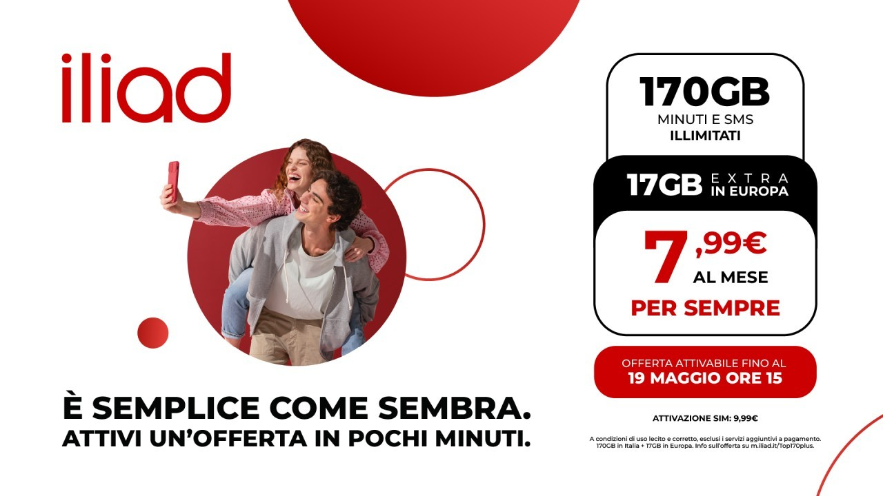 Iliad lancia la nuova TOP 170 PLUS: record di Giga per l'Europa a 7,99 euro
